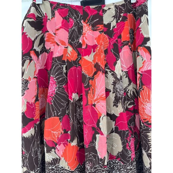 East 5th Petite Floral Print A-Line Skirt 4P Multicolor Brown Polyester Lined - Picture 2 of 8
